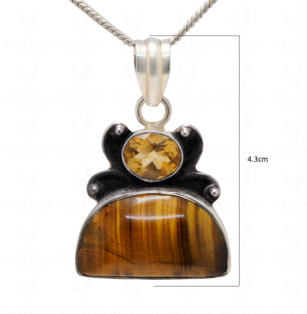 Citrine & Tiger Eye Gemstone Studded 925 Sterling Silver Pendant Sp031011