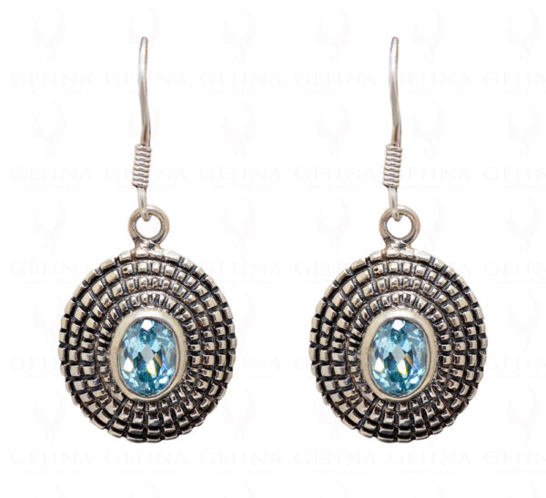 Blue Topaz Gemstone Studded 925 Sterling Silver Pendant & Earring Set SP04-1011