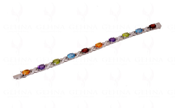 Citrine Peridot Amethyst Topaz Gemstone Studded 925 Solid Silver Bracelet Sb1011