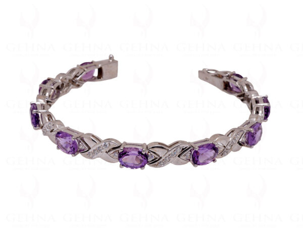 Topaz & Amethyst Gemstone Studded 925 Solid Silver Bracelet Sb1012