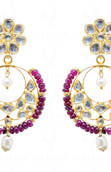 Ruby & White Sapphire Studded 925 Silver Chandelier Style Earrings Se021012