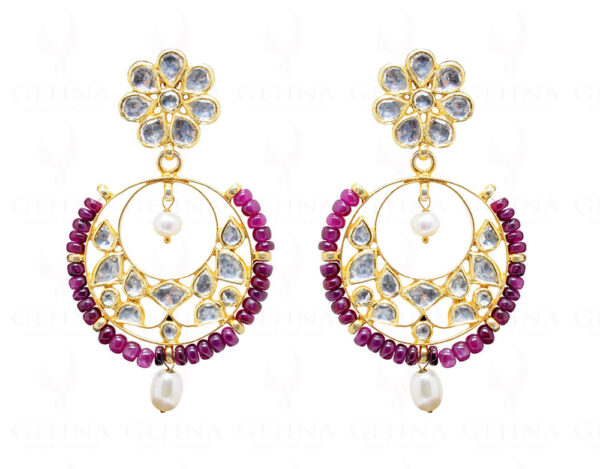 Ruby & White Sapphire Studded 925 Silver Chandelier Style Earrings Se021012