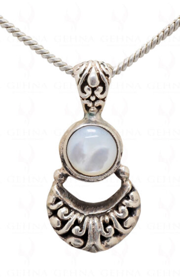 White Moonstone Studded 925 Sterling Silver Pendant & Earring Set SP04-1012