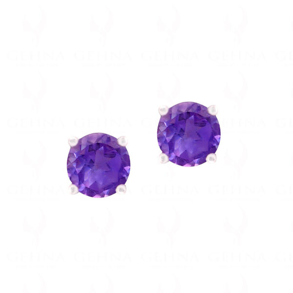 Amethyst Round Shaped Gemstone Studded 925 Sterling Silver Earrings SE04-1012