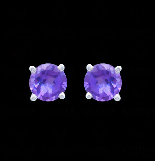 Amethyst Round Shaped Gemstone Studded 925 Sterling Silver Earrings SE04-1012