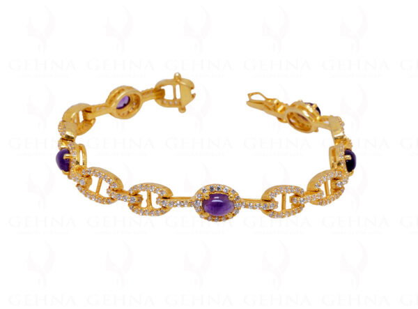 Topaz & Amethyst Gemstone Studded 925 Solid Silver Bracelet Sb1013