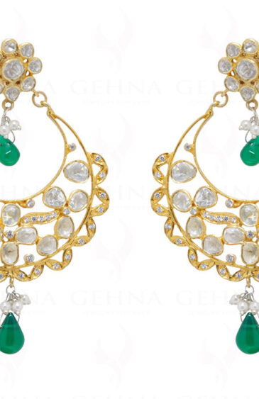 Onyx & White Sapphire Gemstone Studded 925 Chandelier Style Earrings Se021013