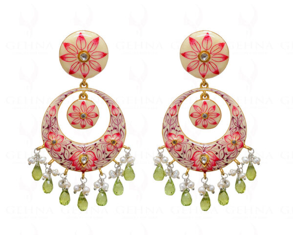 Peridot & Pearl Chandelier Earring With Multi Color Enamel Work Se031013