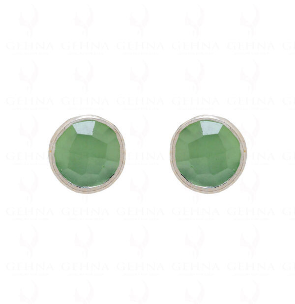 Prehnite Round Shaped Gemstone Studded 925 Sterling Silver Earrings SE04-1013