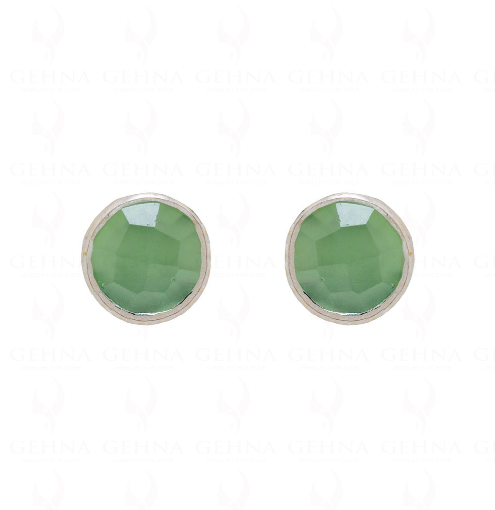 Prehnite Round Shaped Gemstone Studded 925 Sterling Silver Earrings SE04-1013