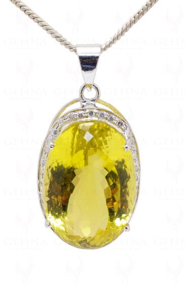 Green Gold & White Topaz Gemstone Studded 925 Sterling Silver Pendant Sp011013