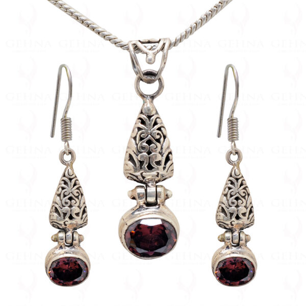 Pink Tourmaline Gemstone Studded 925 Silver Pendant & Earring Set SP04-1013