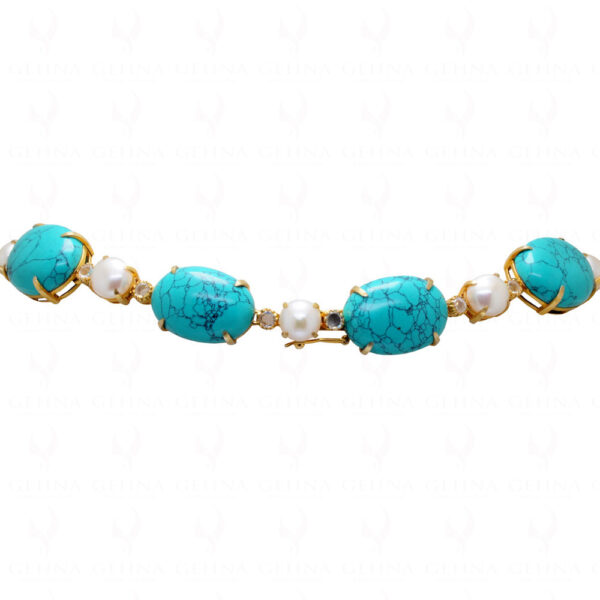 Pearl, Turquoise & Topaz Studded Necklace & Earring Set .925 Silver SN-1013