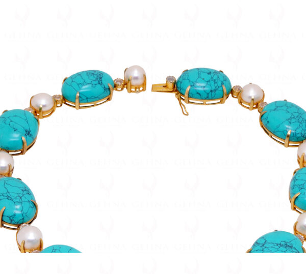 Pearl, Turquoise & Topaz Studded Necklace & Earring Set .925 Silver SN-1013