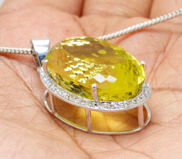 Green Gold & White Topaz Gemstone Studded 925 Sterling Silver Pendant Sp011013