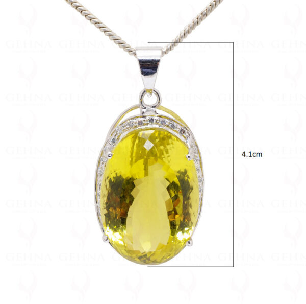 Green Gold & White Topaz Gemstone Studded 925 Sterling Silver Pendant Sp011013