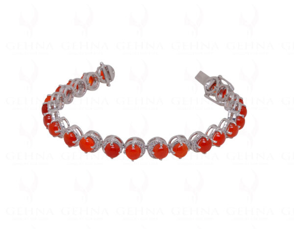 Carnelian & Topaz Gemstone 925 Sterling Solid Silver Tennis Bracelet Sb1014