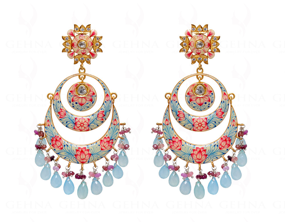 Blue Chalcedony & Tourmaline Gemstone Studded Chandelier Earrings Se031014