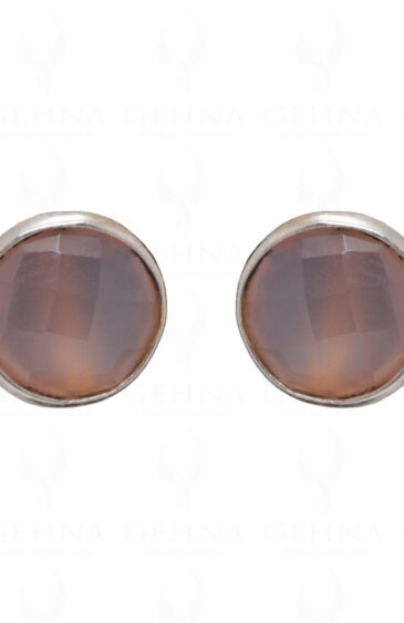 Rose Quartz Round Shaped Gemstone Studded 925 Solid Silver Earrings SE04-1014