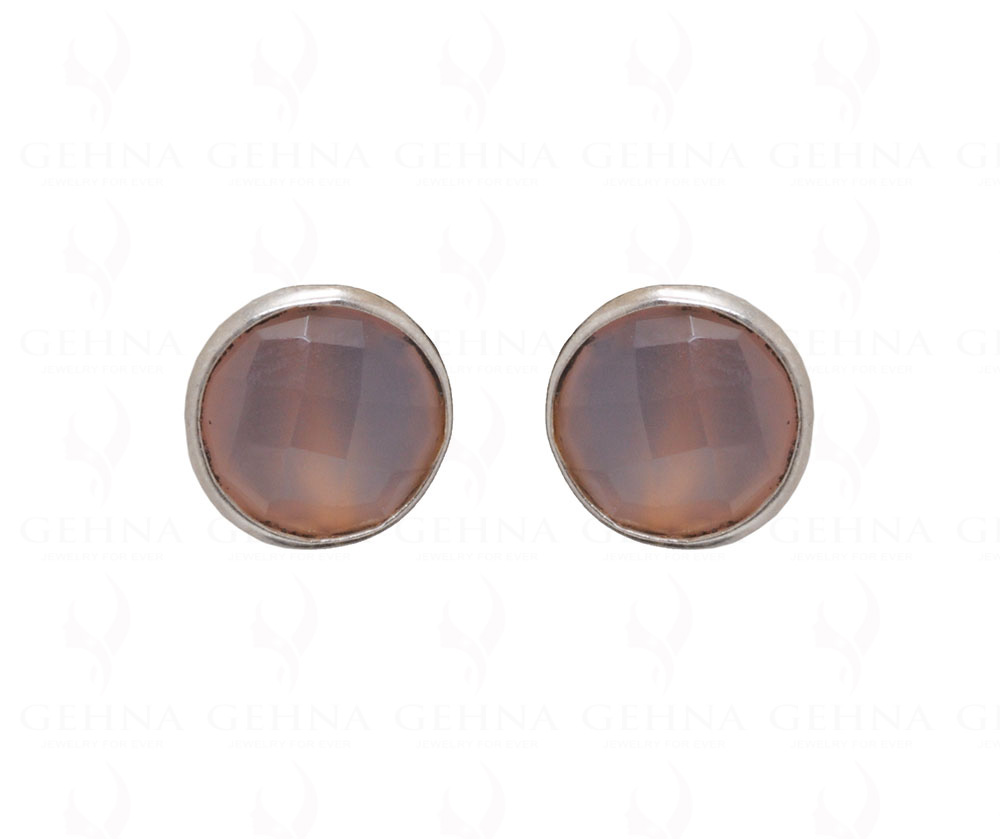 Rose Quartz Round Shaped Gemstone Studded 925 Solid Silver Earrings SE04-1014