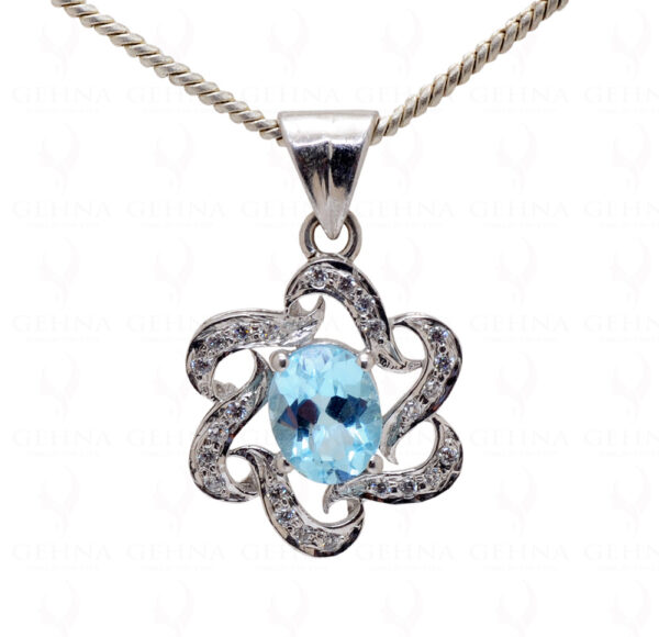 Blue & White Topaz Gemstone Studded 925 Sterling Silver Pendant Sp011014