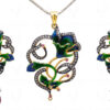 Ruby Gemstone Studded Enamel Worked 925 Silver Pendant & Earrings SP04-1014