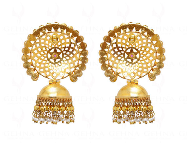 Tourmaline, Pearl & White Sapphire Chandelier Style Jhumki Earrings Se021014