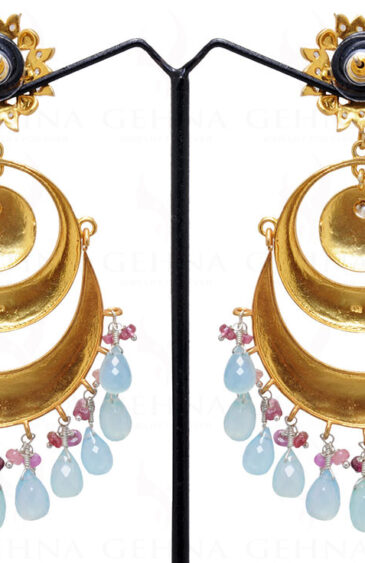 Blue Chalcedony & Tourmaline Gemstone Studded Chandelier Earrings Se031014