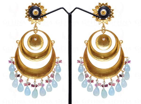 Blue Chalcedony & Tourmaline Gemstone Studded Chandelier Earrings Se031014