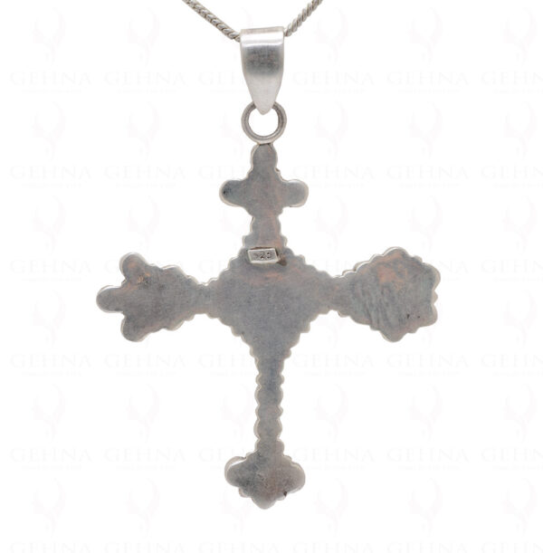 Red Garent & Moonstone Studded 925 Sterling Silver Cross Pendant Sp031014