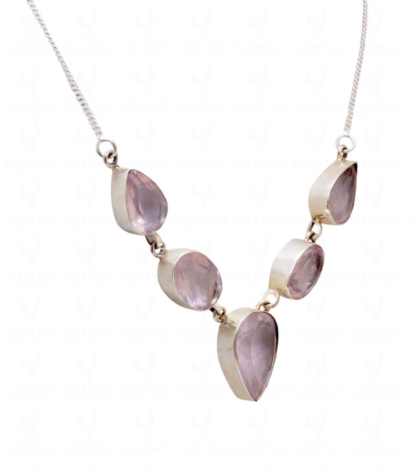 Rose Quartz Gemstone Necklace In .925 Sterling Silver SN-1014