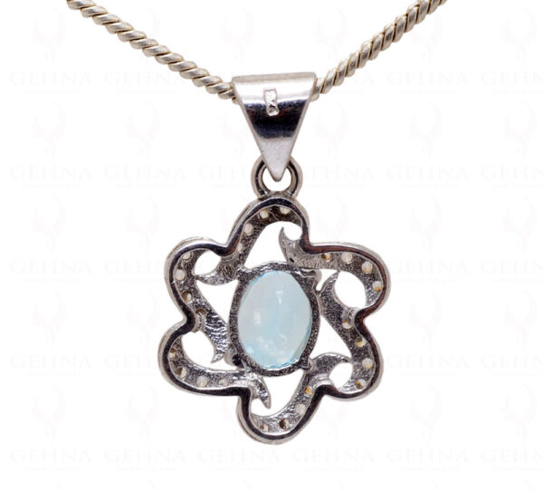 Blue & White Topaz Gemstone Studded 925 Sterling Silver Pendant Sp011014