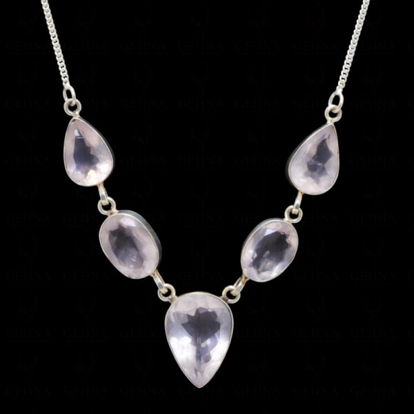 Rose Quartz Gemstone Necklace In .925 Sterling Silver SN-1014