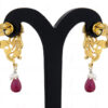 Ruby Gemstone Studded Enamel Worked 925 Silver Pendant & Earrings SP04-1014