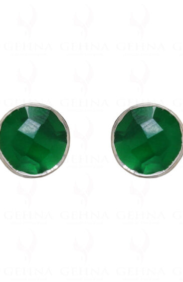 Green Onyx Round Shaped Gemstone Studded 925 Sterling Silver Earrings SE04-1015