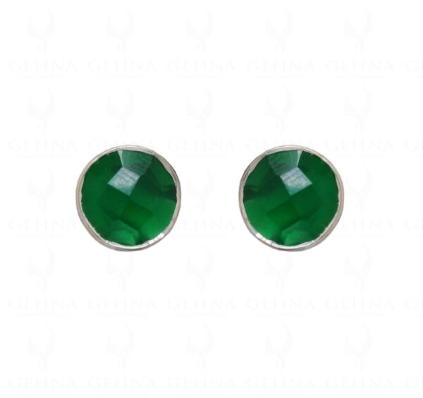 Green Onyx Round Shaped Gemstone Studded 925 Sterling Silver Earrings SE04-1015