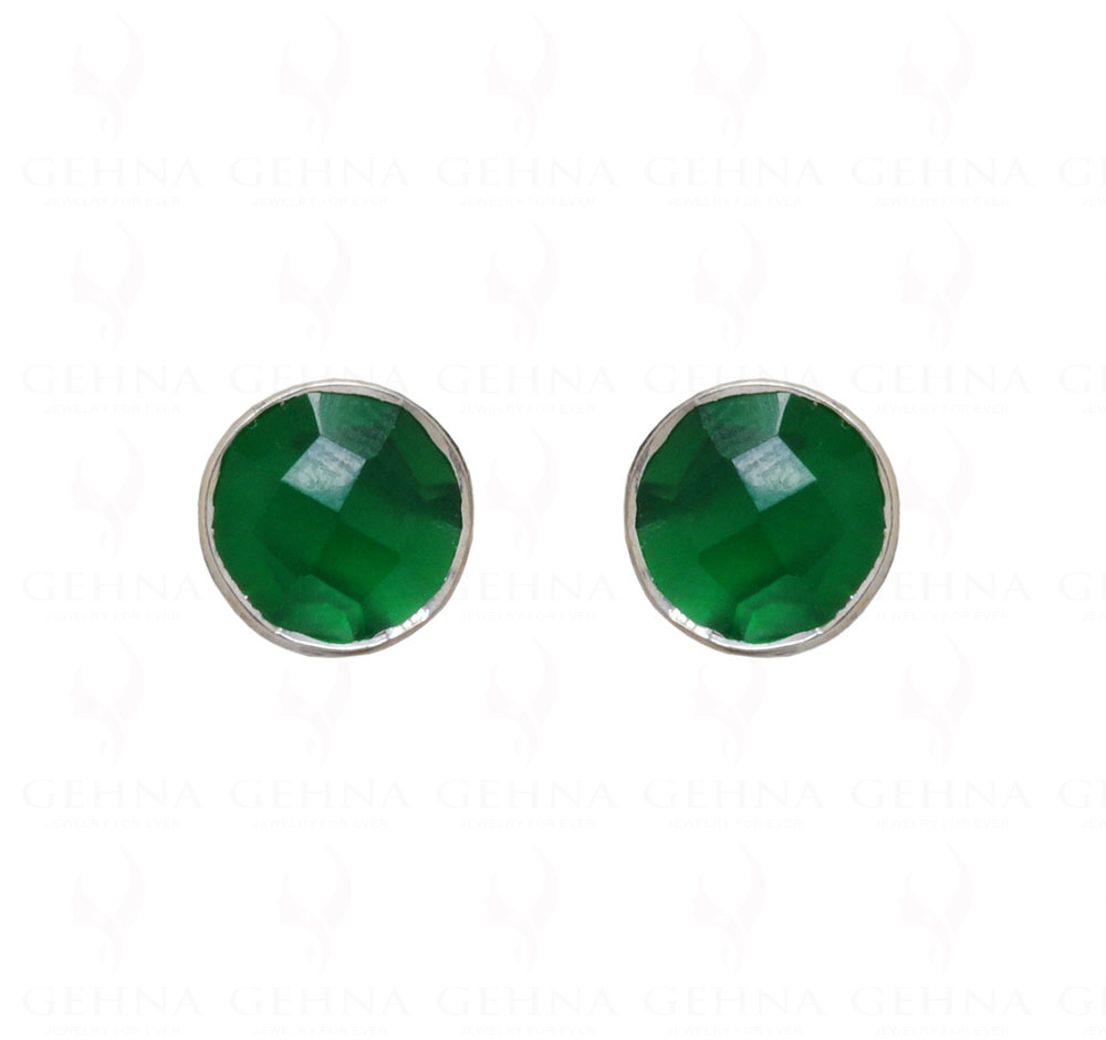 Green Onyx Round Shaped Gemstone Studded 925 Sterling Silver Earrings SE04-1015