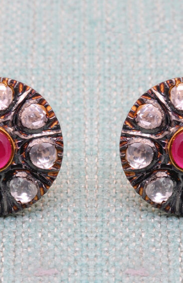 Sapphire & Ruby Gemstone Studded Victorian Jewelry 925 Silver Earrings Se021015