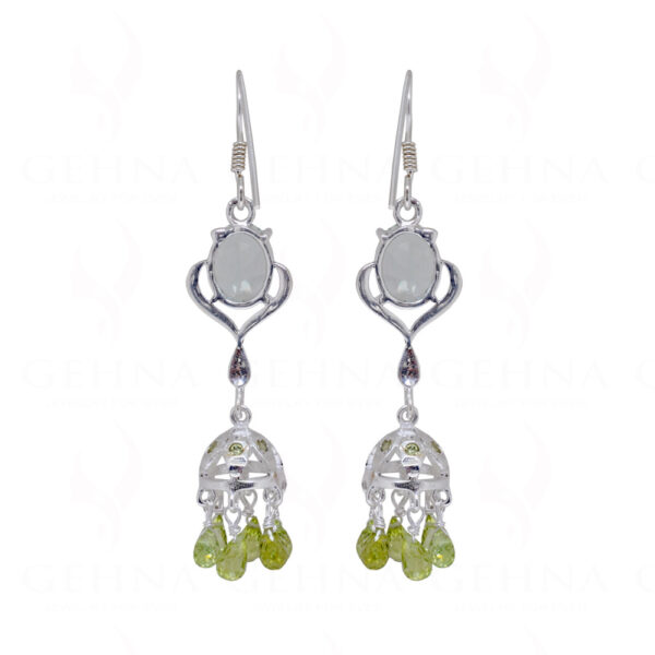 Aquamarine Peridot Gemstone Bead Knotted 925 Sterling Silver Earrings  SE05-1015