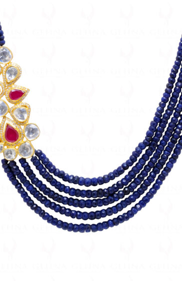 Ruby, Topaz Studded Pendant With Blue Sapphire Gemstone Bead Necklace SN-1015