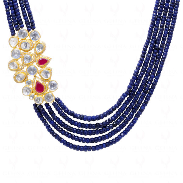 Ruby, Topaz Studded Pendant With Blue Sapphire Gemstone Bead Necklace SN-1015