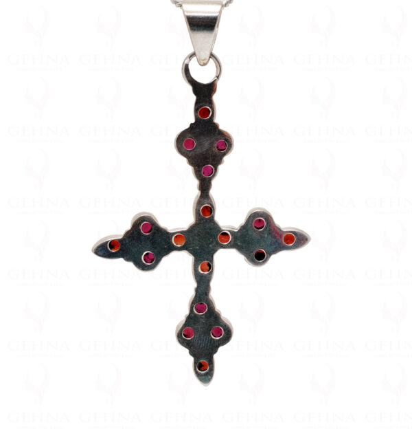 Red Garent Gemstone Studded 925 Sterling Silver Cross Pendant Sp031015