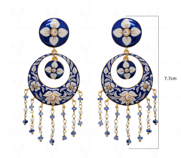 Sapphire & Pearl Knotted 925 Solid Silver Earrings With Enamel Work Se031015