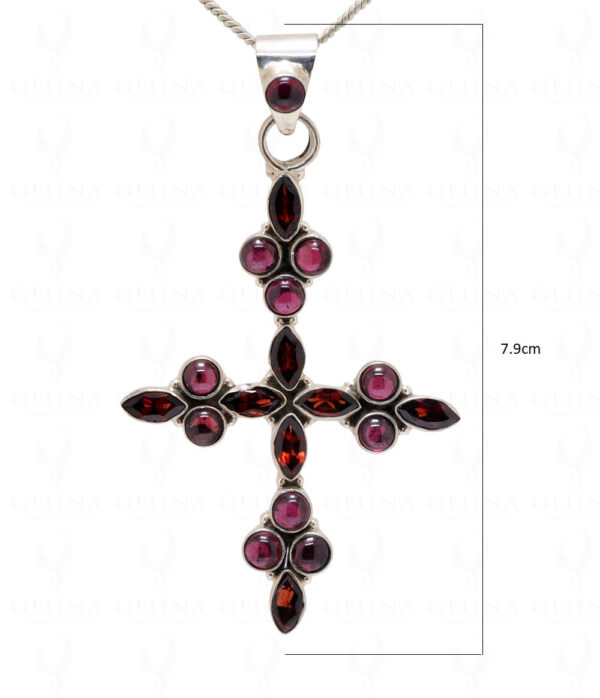 Red Garent Gemstone Studded 925 Sterling Silver Cross Pendant Sp031015