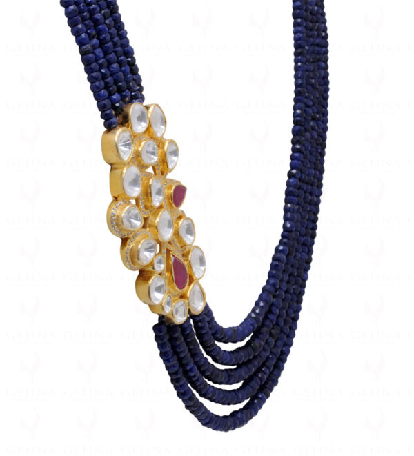 Ruby, Topaz Studded Pendant With Blue Sapphire Gemstone Bead Necklace SN-1015