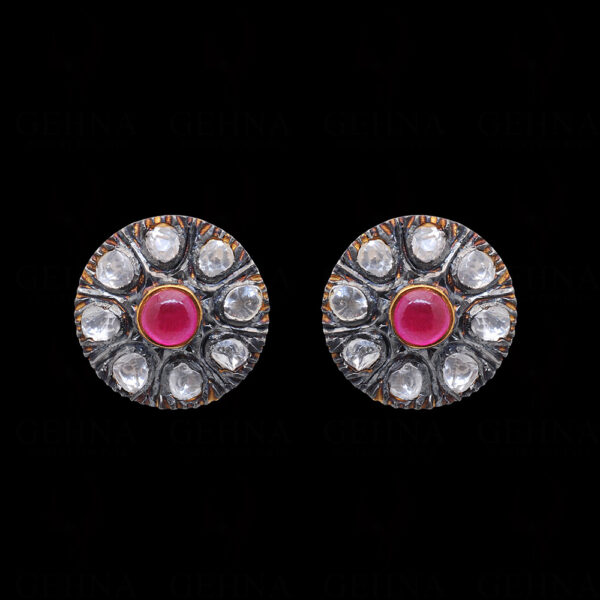 Sapphire & Ruby Gemstone Studded Victorian Jewelry 925 Silver Earrings Se021015