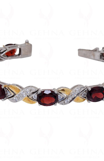 Red Garnet & Topaz Gemstone Studded 925 Sterling Silver Tennis Bracelet Sb1016