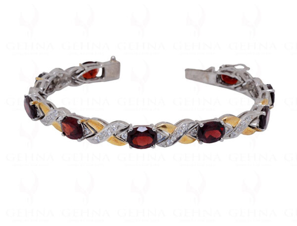 Red Garnet & Topaz Gemstone Studded 925 Sterling Silver Tennis Bracelet Sb1016