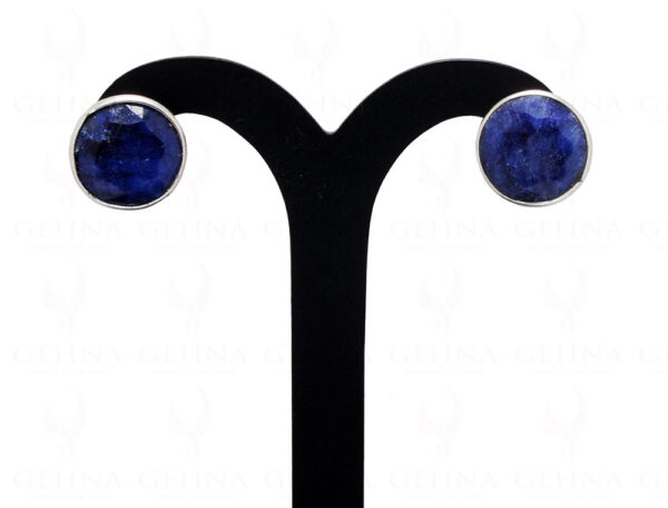 Blue Sapphire Round Shaped Gemstone Studded 925 Silver Earrings SE04-1016