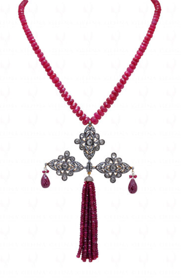 Necklace Of Natural Ruby Gemstone Beads With 925 Sterling Silver Pendant SN-1016